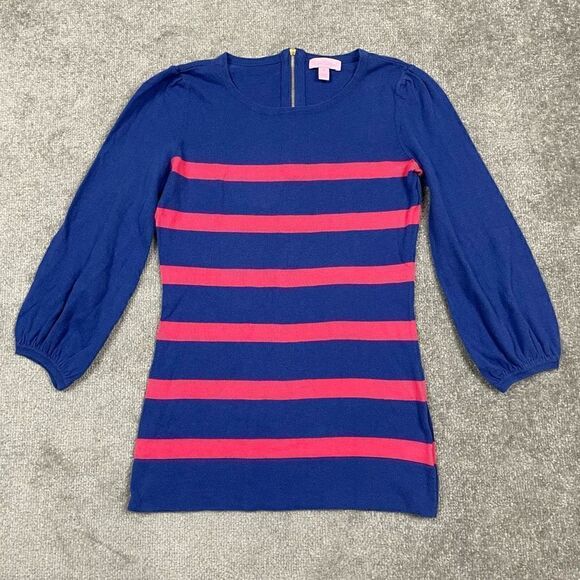 Lilly Pulitzer Size Small Stripe Sweater Lightweight Back Zip 3/4 Sleeves Blue - Picture 1 of 6